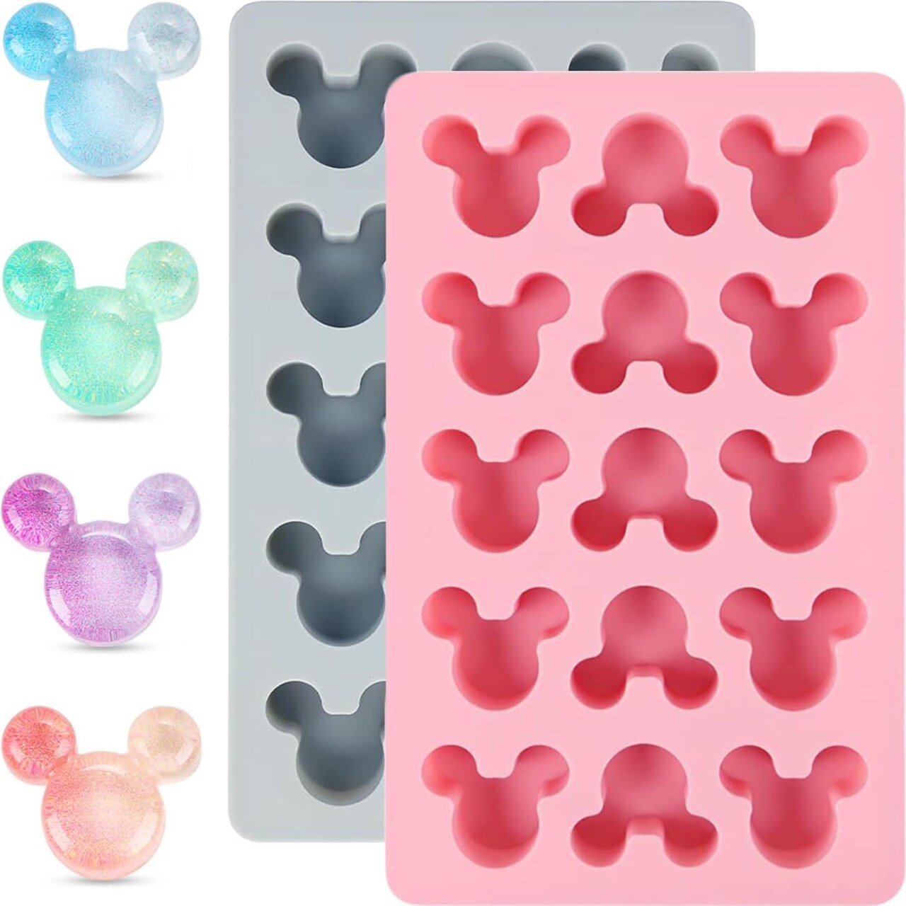 Cute Cartoon Silicone Ice Cube Molds, Reusable 15 Cavity Non-Stick Mouse Head Candy Chocolate Mold Ice Cube Trays Easy Release BPA Free Ice Mold for Kids DIY